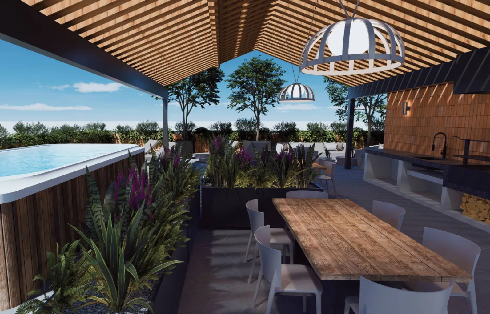 enCielo rooftop with jacuzzi and panoramic ocean view in Tower A of enAlto
