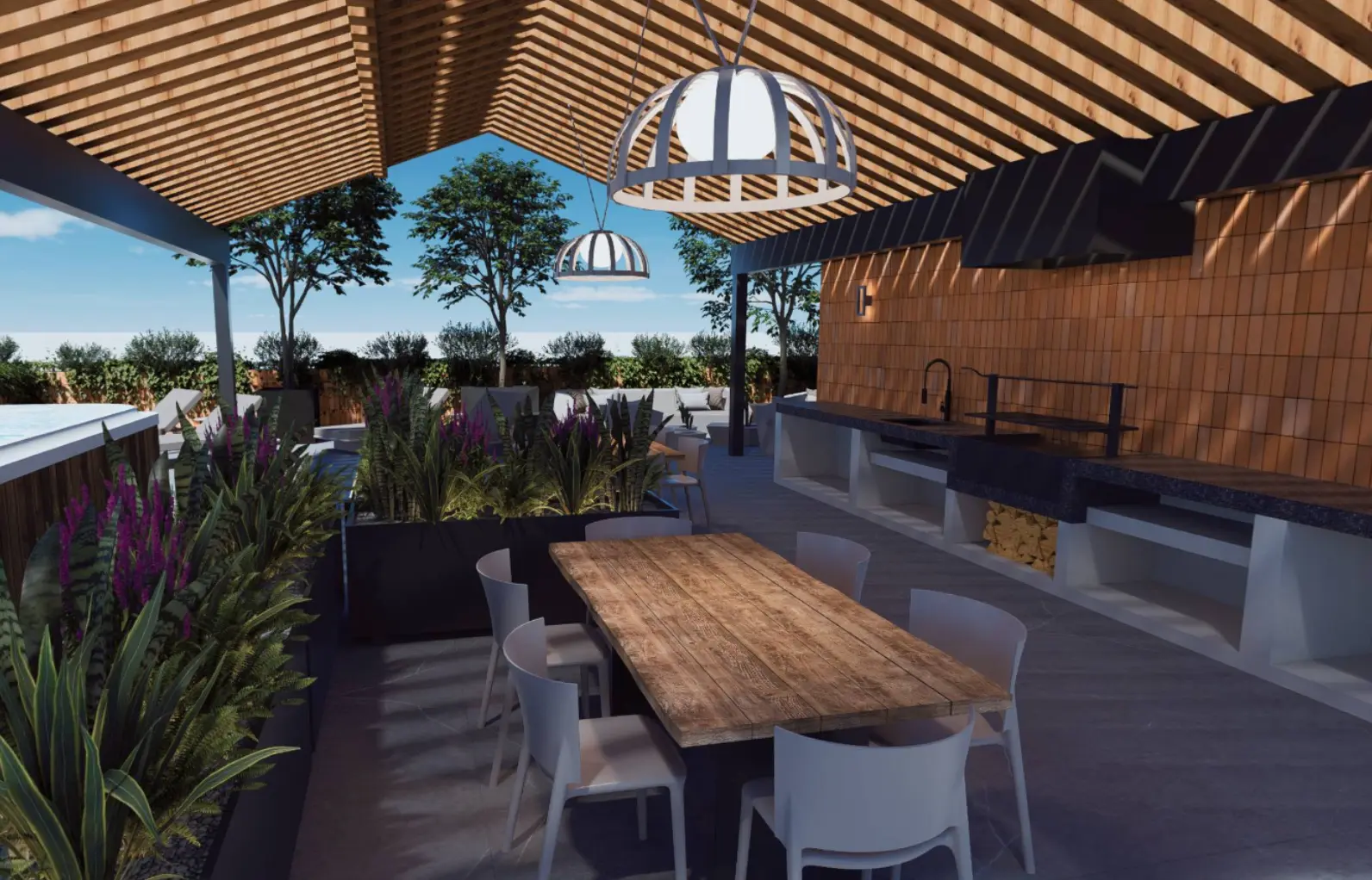 enCielo rooftop at enAlto Condominios with a view of Ensenada bay